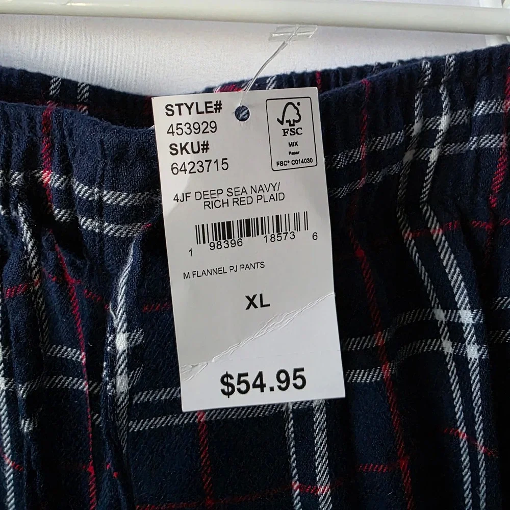 Lands End Mens Flannel Pajama Pants XL Navy Blue Red Plaid Sleepwear 453929
